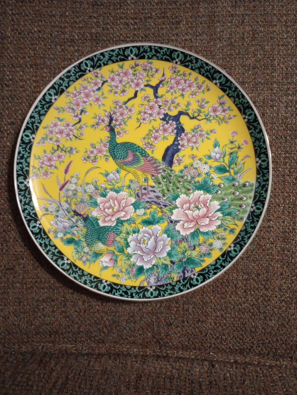 Artmark Peacock & Floral Cherry Blossom Porcelain 10.25" Decorative Plate